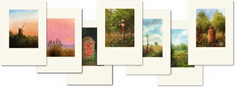 Selection of cards featuring watercolours of Norfolk