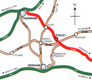 Image: Map showing location of Foxley, Norfolk